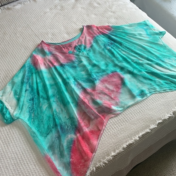 Silk top pink and turquoise made in Italy - Picture 4 of 7